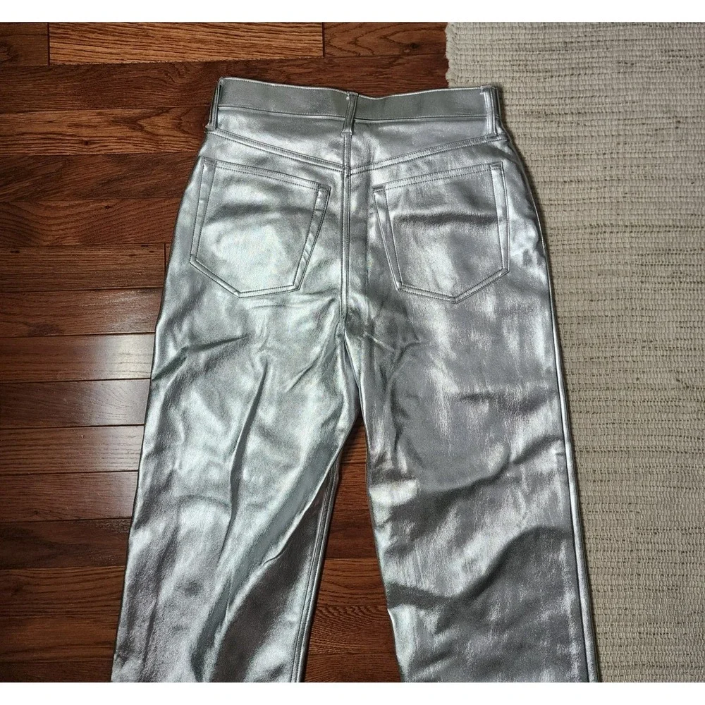 Abercrombie & Fitch Curve Love 90s High Rise Relaxed Faux Leather Silver Pants 6